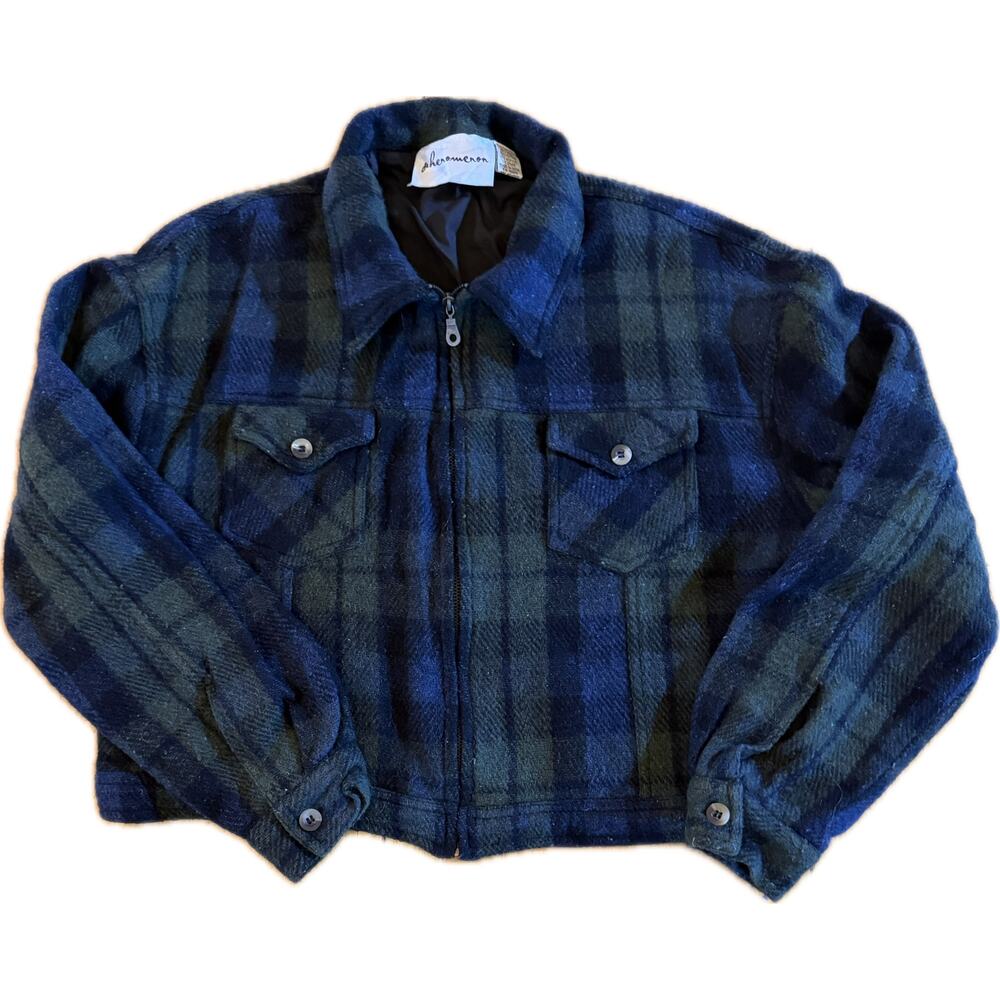 Phenomenon Jacket Womens Size L Blue Green Plaid Full‎ Zip Chest Pockets